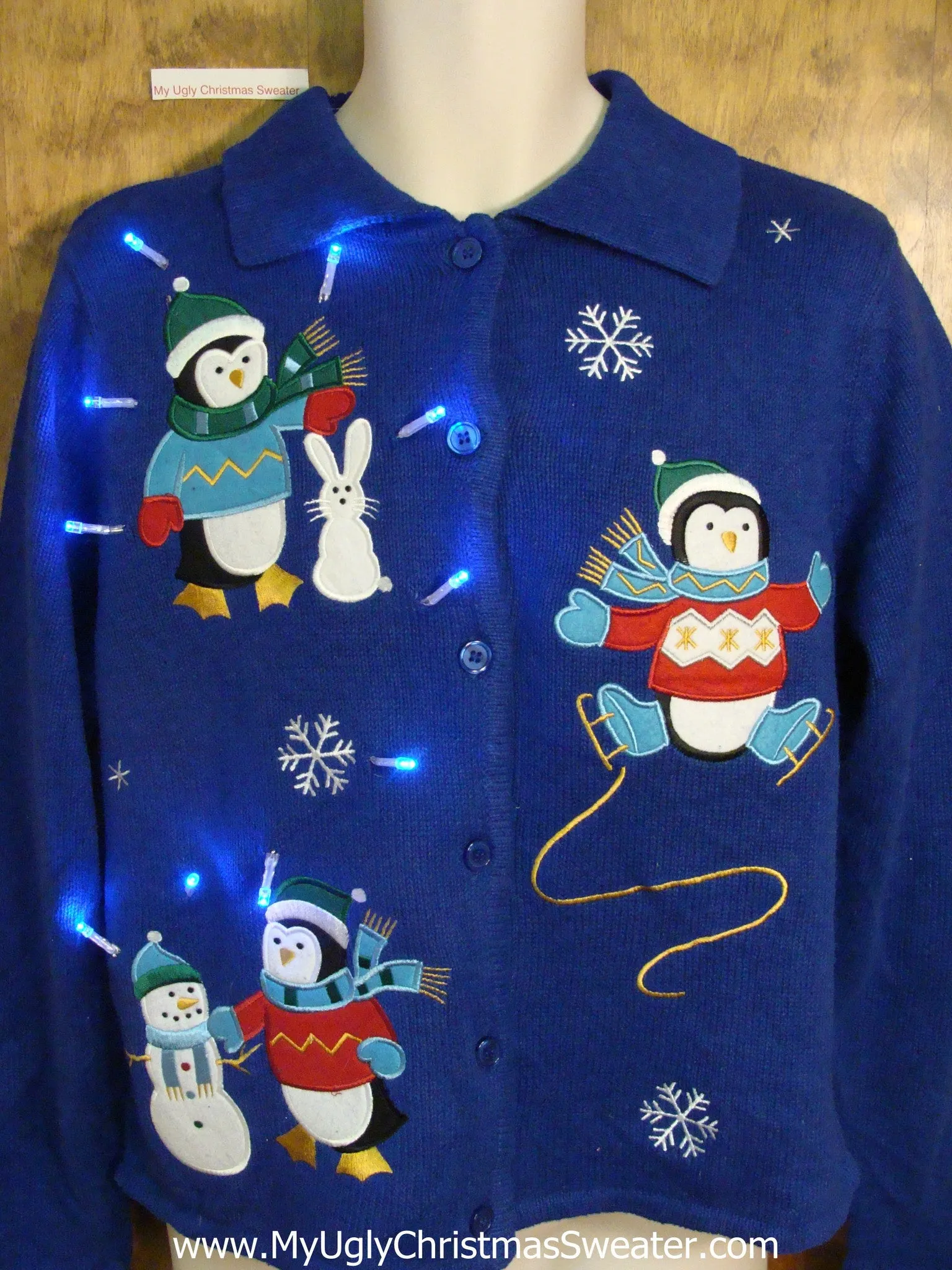 Penguin Skating Party Light Up Ugly Xmas Sweater