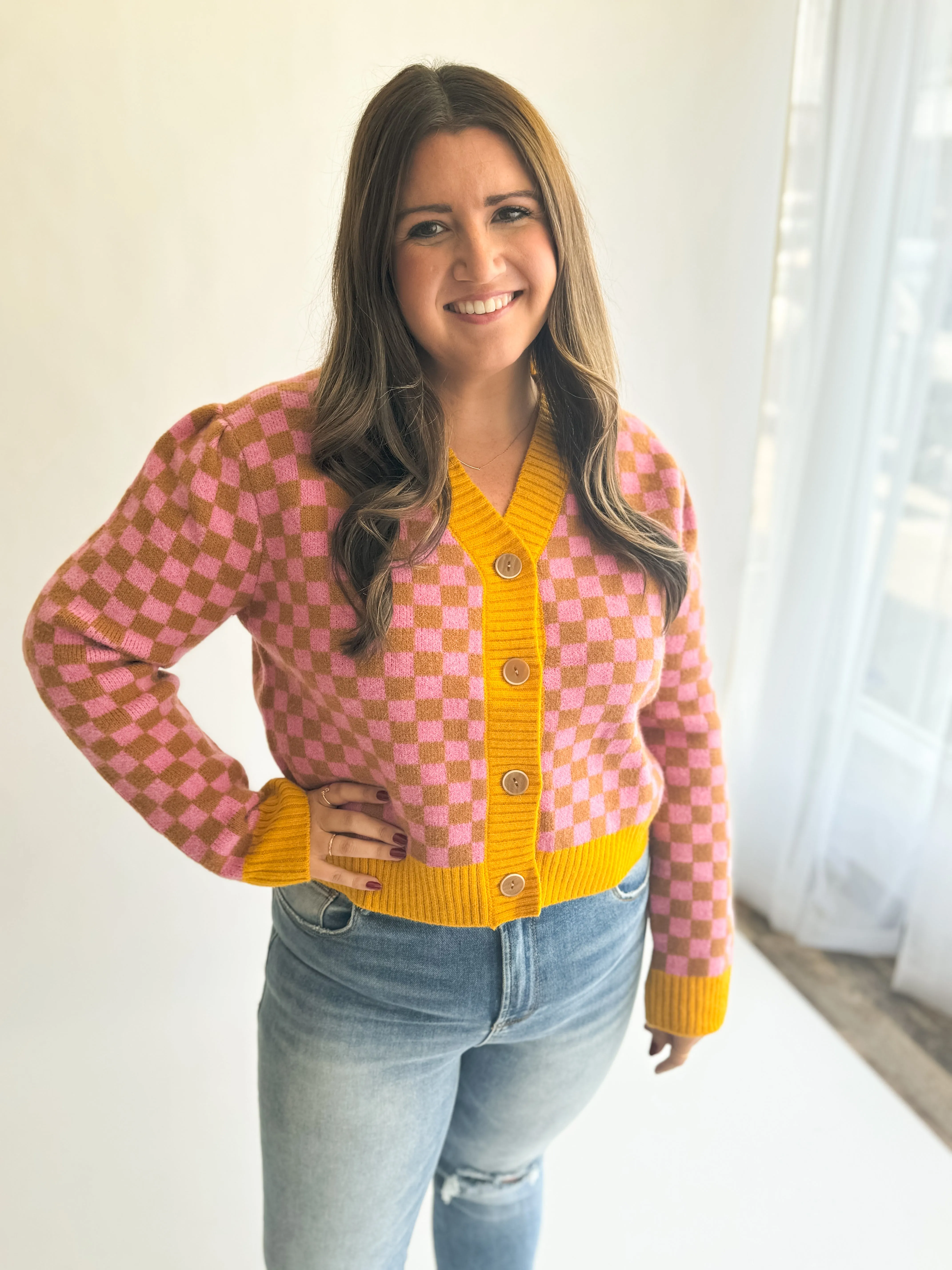 Pink Checker Cardigan