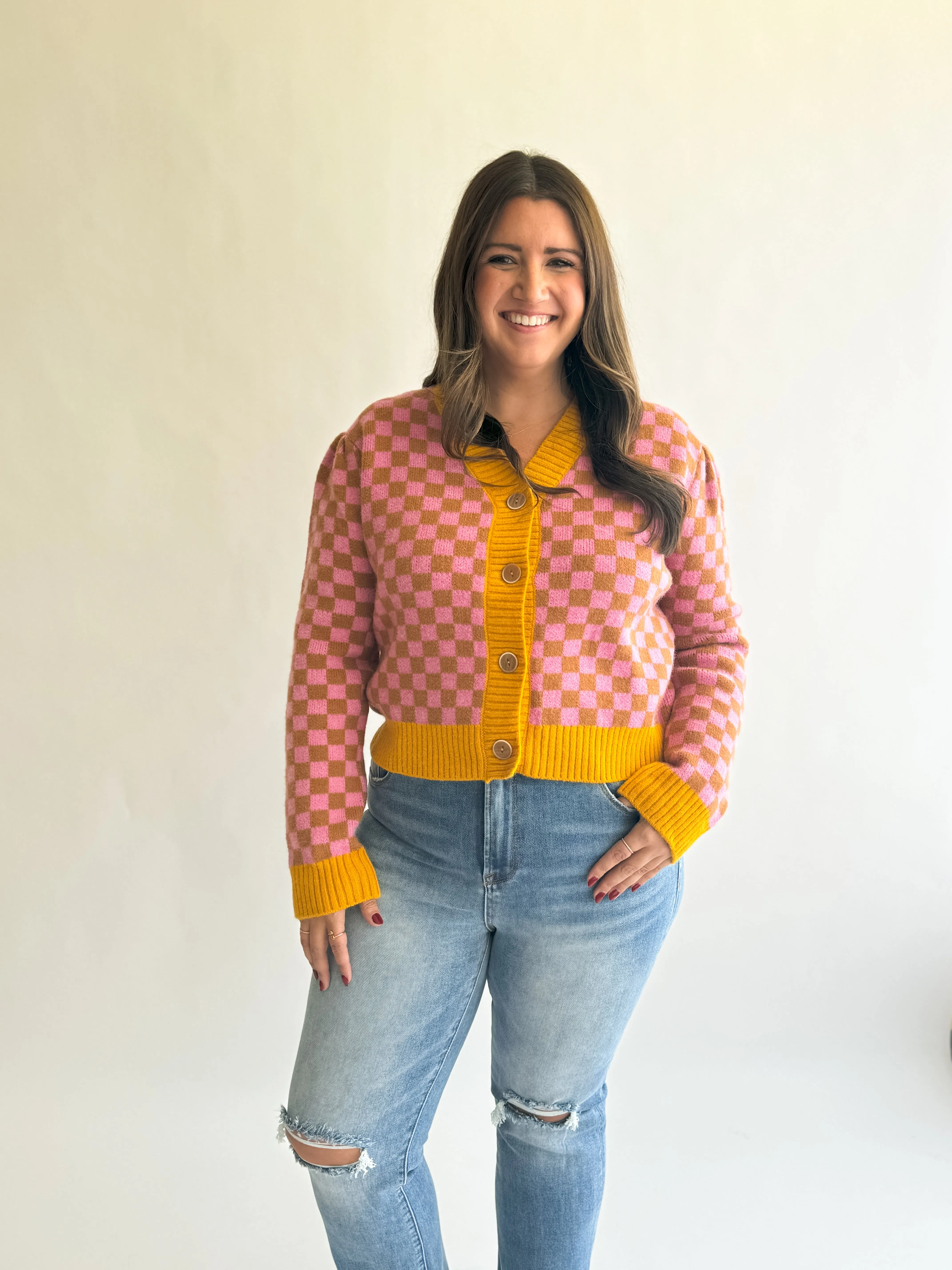 Pink Checker Cardigan