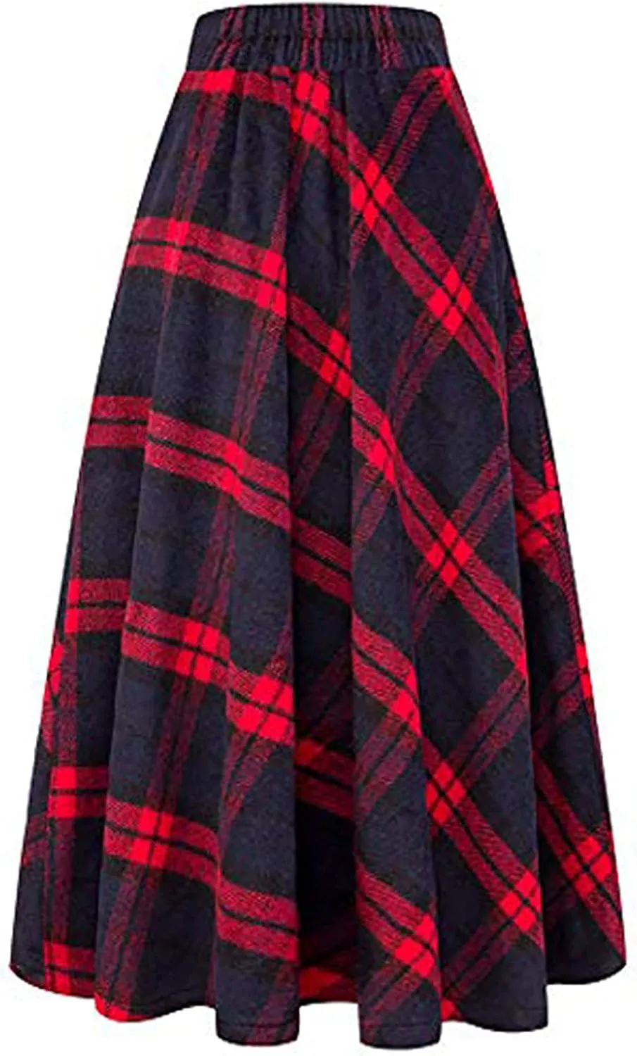 Pleated Skirts for Women Winter Warm Woolen Plaid Skirt High Waist Classic A-Line Skirts Solid Color Swing Skirt