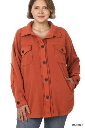Plus Oversized Basic Fleece Shacket - Zenana