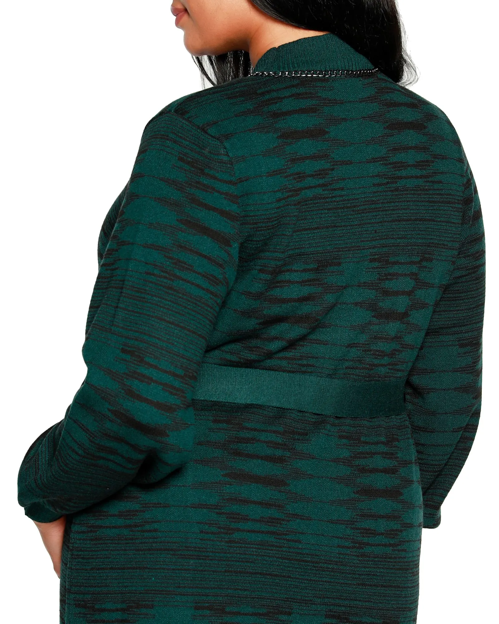 Plus Size Space Dye Jacquard Belted Cardigan | Deep Emerald