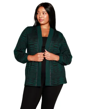 Plus Size Space Dye Jacquard Belted Cardigan | Deep Emerald
