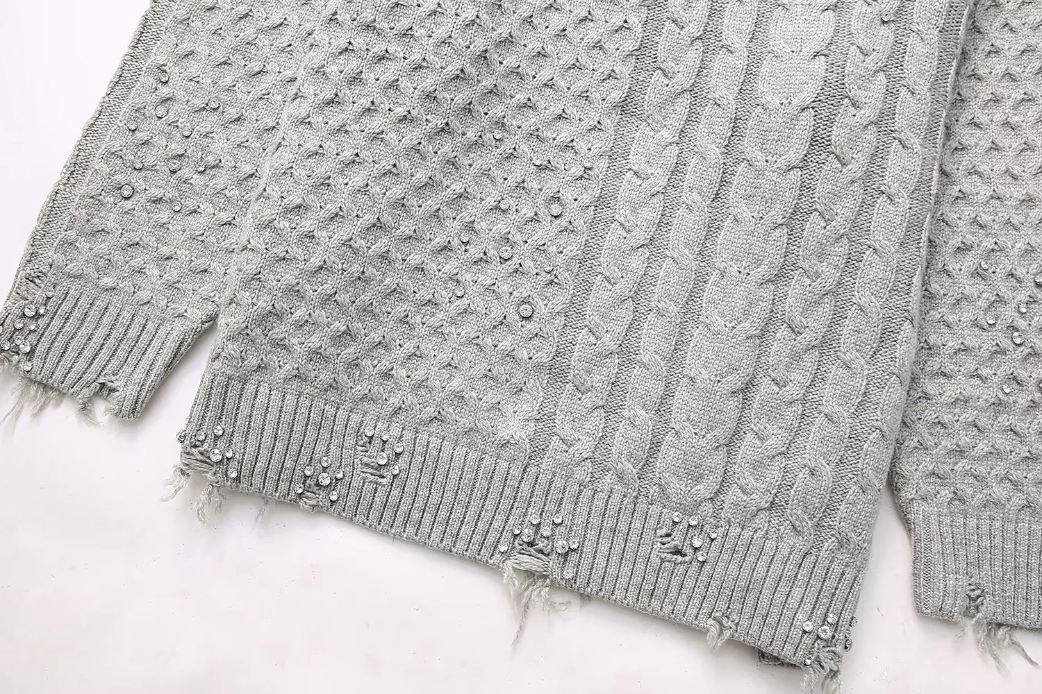 Pre Order:  Rhinestones Cable Knit Sweater