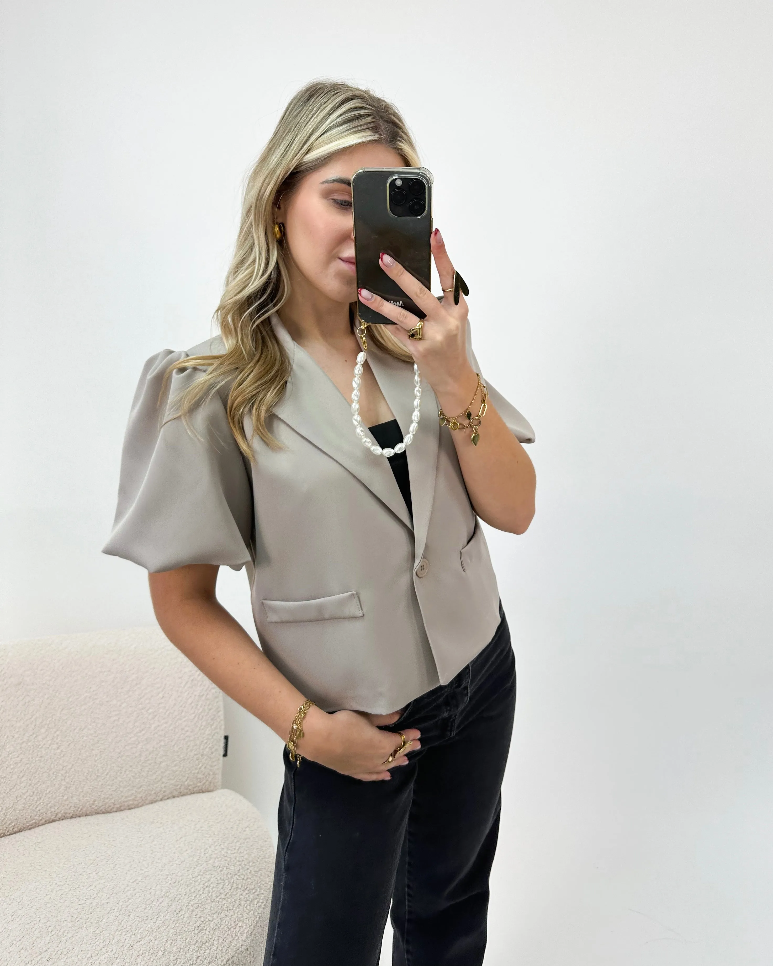 Puff Sleeve Blazer Taupe