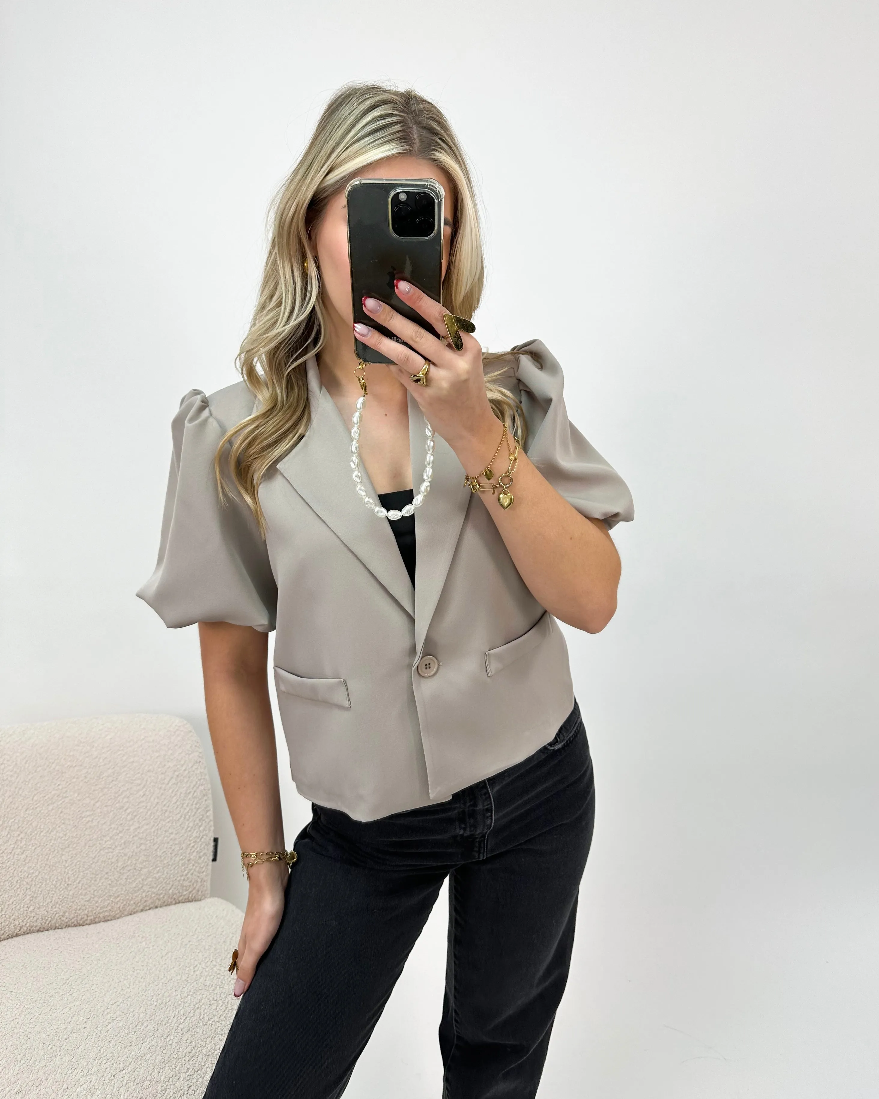 Puff Sleeve Blazer Taupe