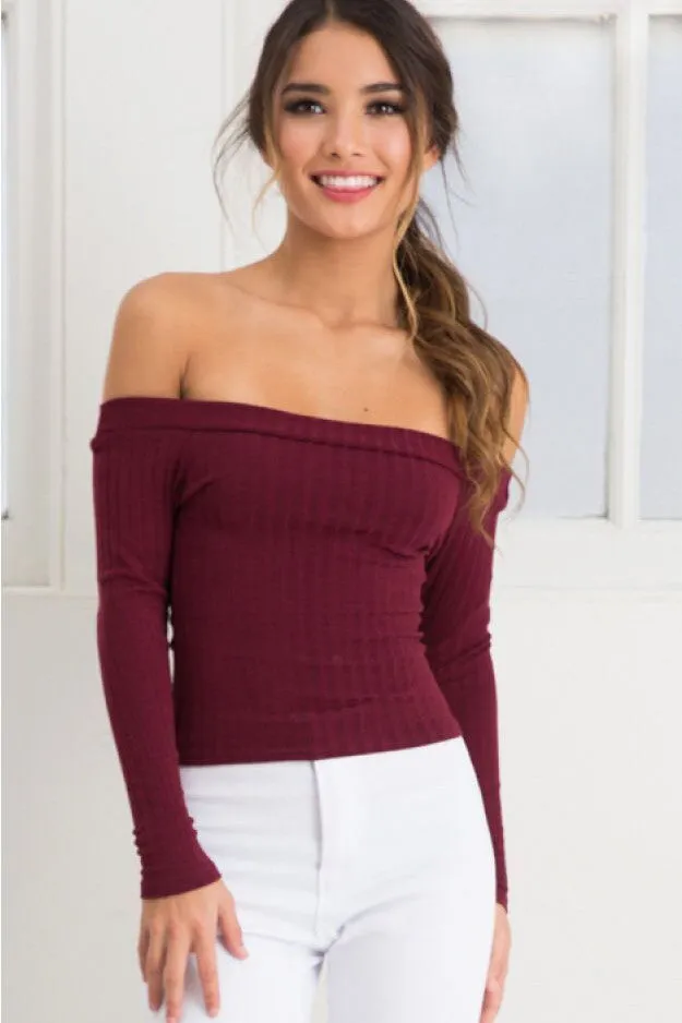 Pure Color Long Sleeves Off Shoulder Regular Sweater