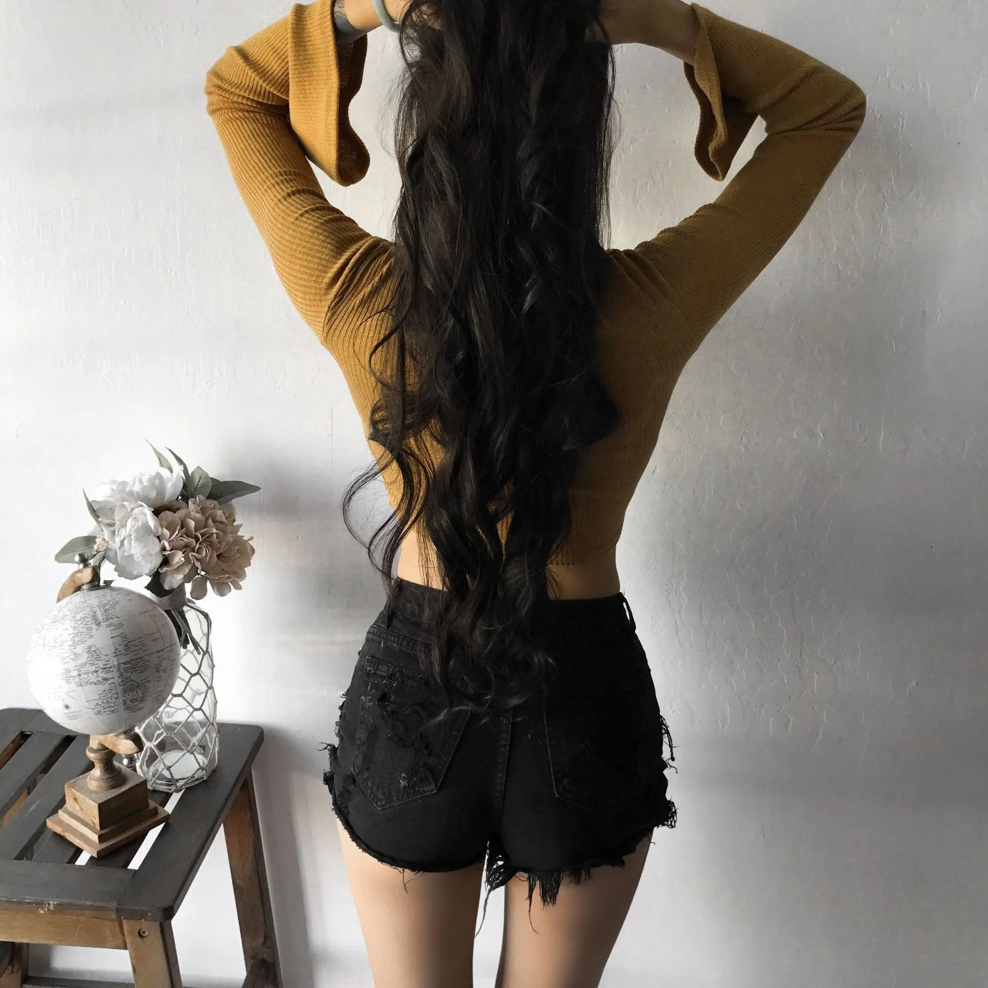Pure Color Long Sleeves Scoop Hole Cut Out Sweater