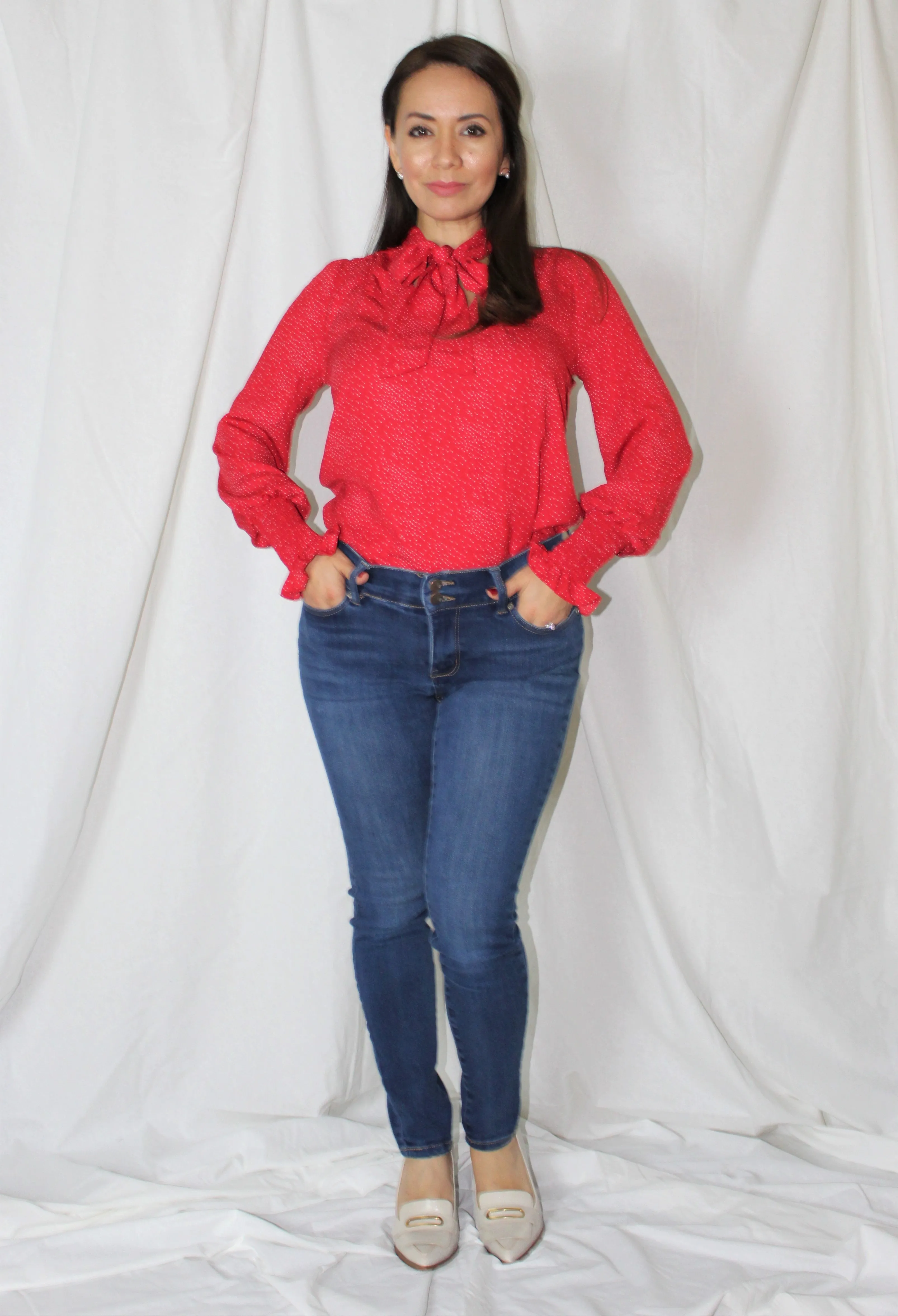 Red Polka Dot Bow Blouse