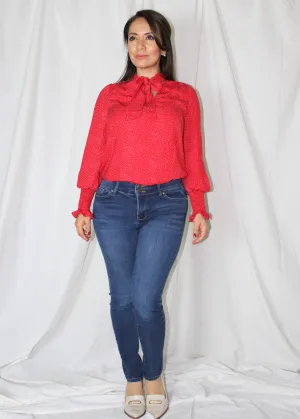Red Polka Dot Bow Blouse