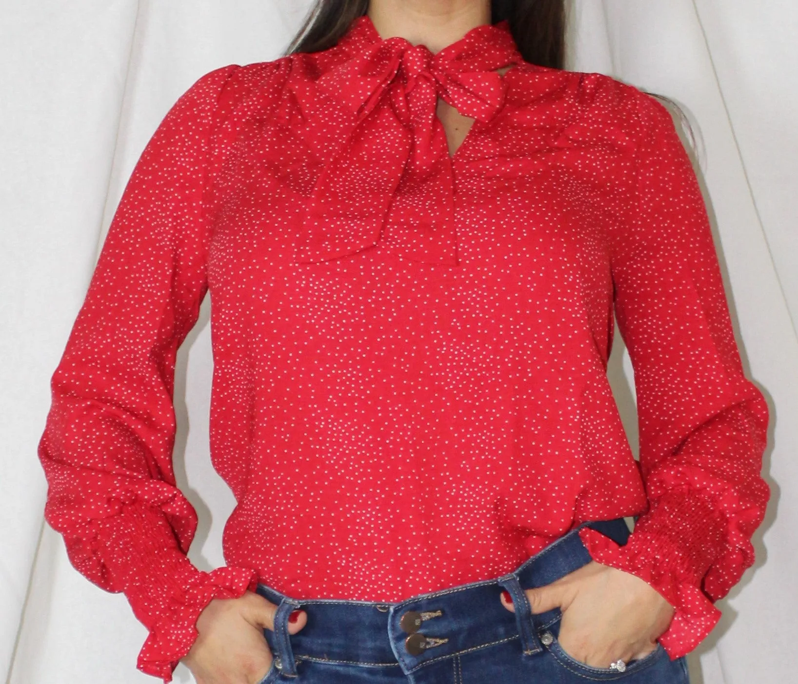 Red Polka Dot Bow Blouse