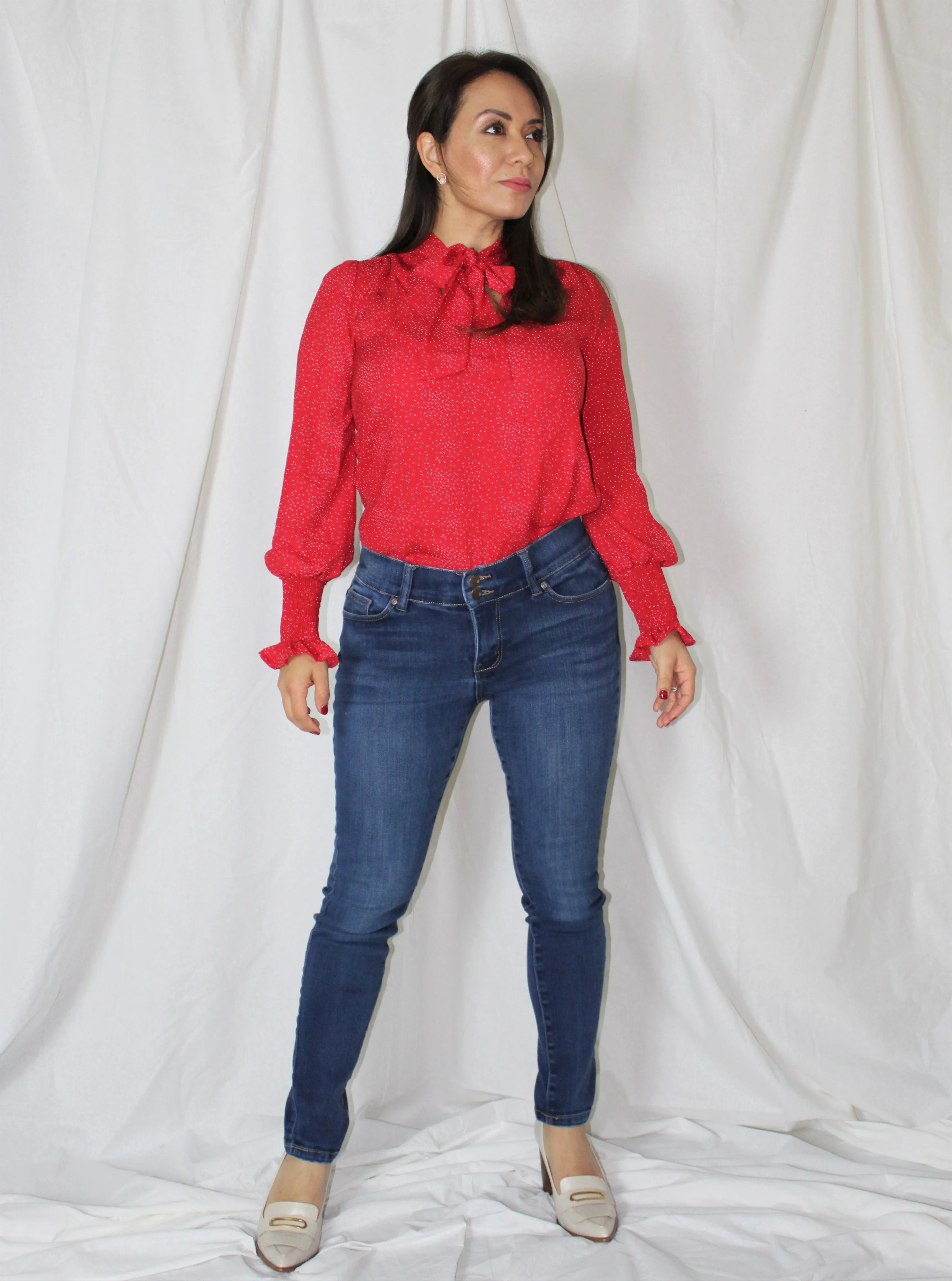 Red Polka Dot Bow Blouse