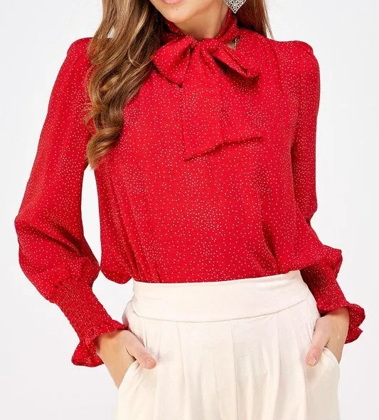 Red Polka Dot Bow Blouse