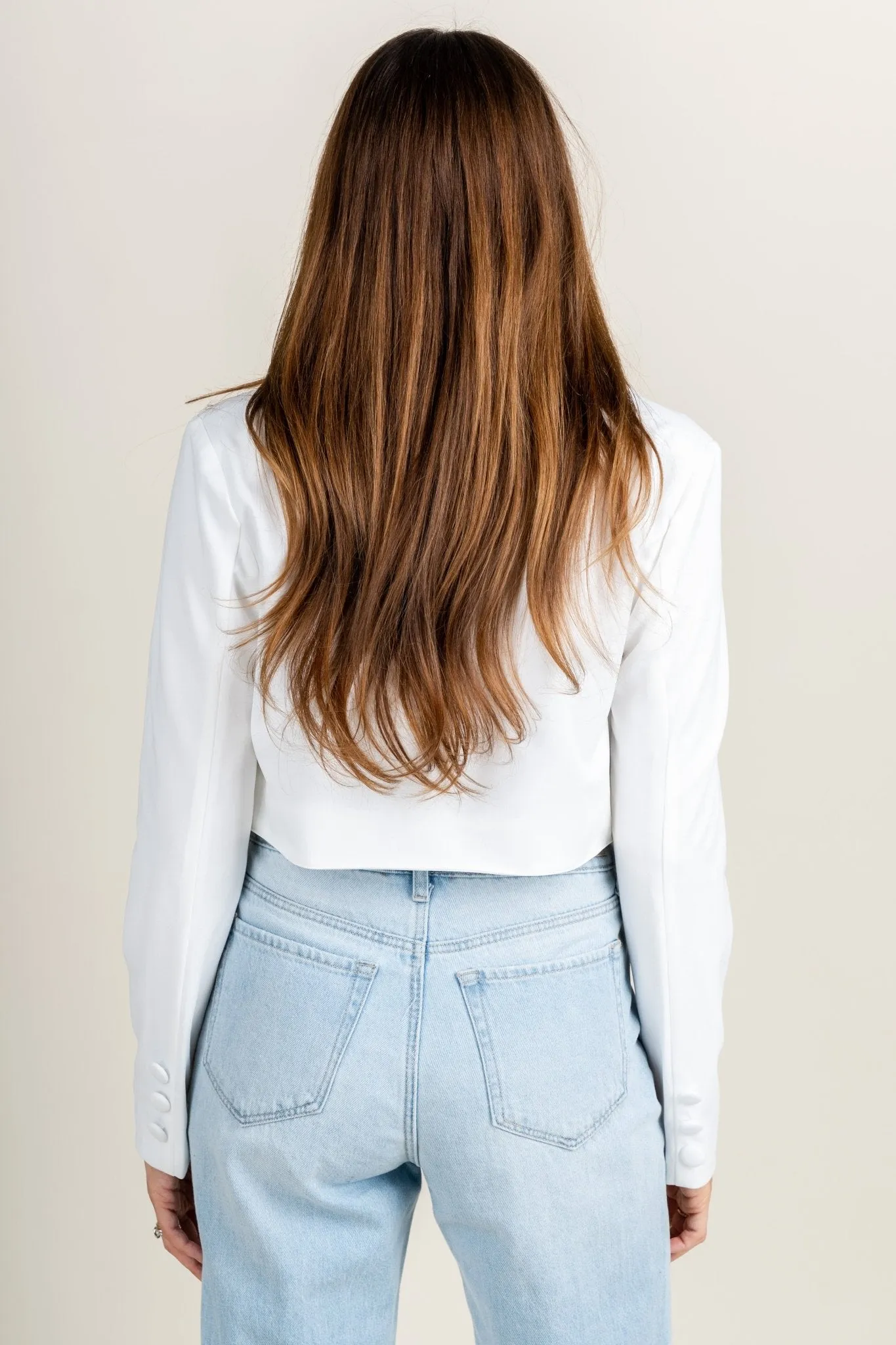 Rhinestone fringe blazer jacket white
