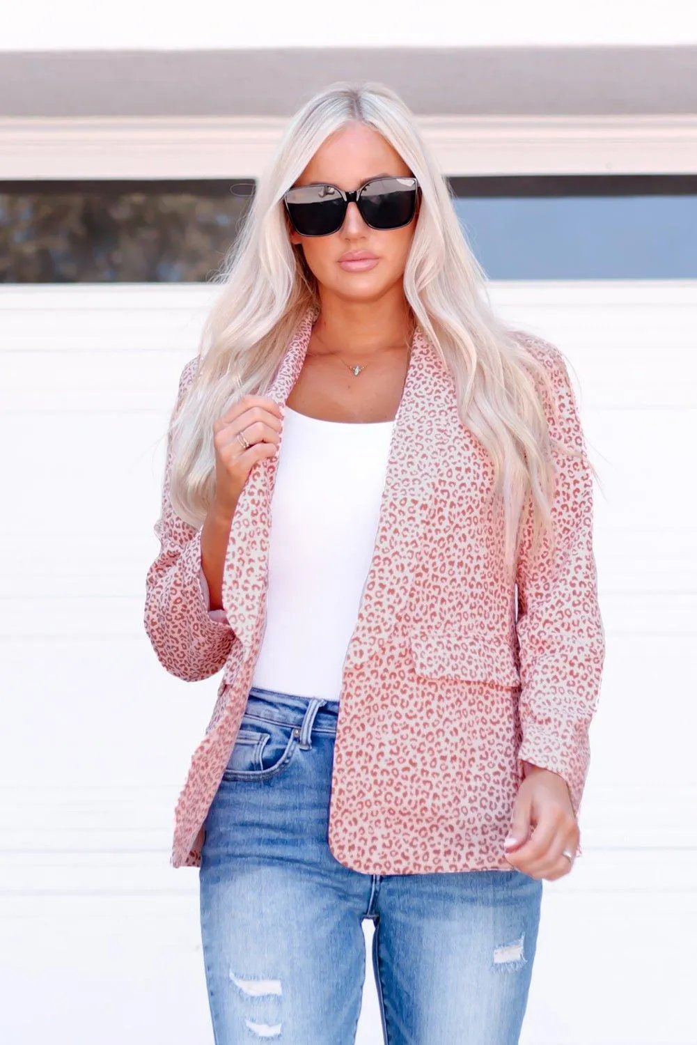 Silky Pink Leopard Blazer