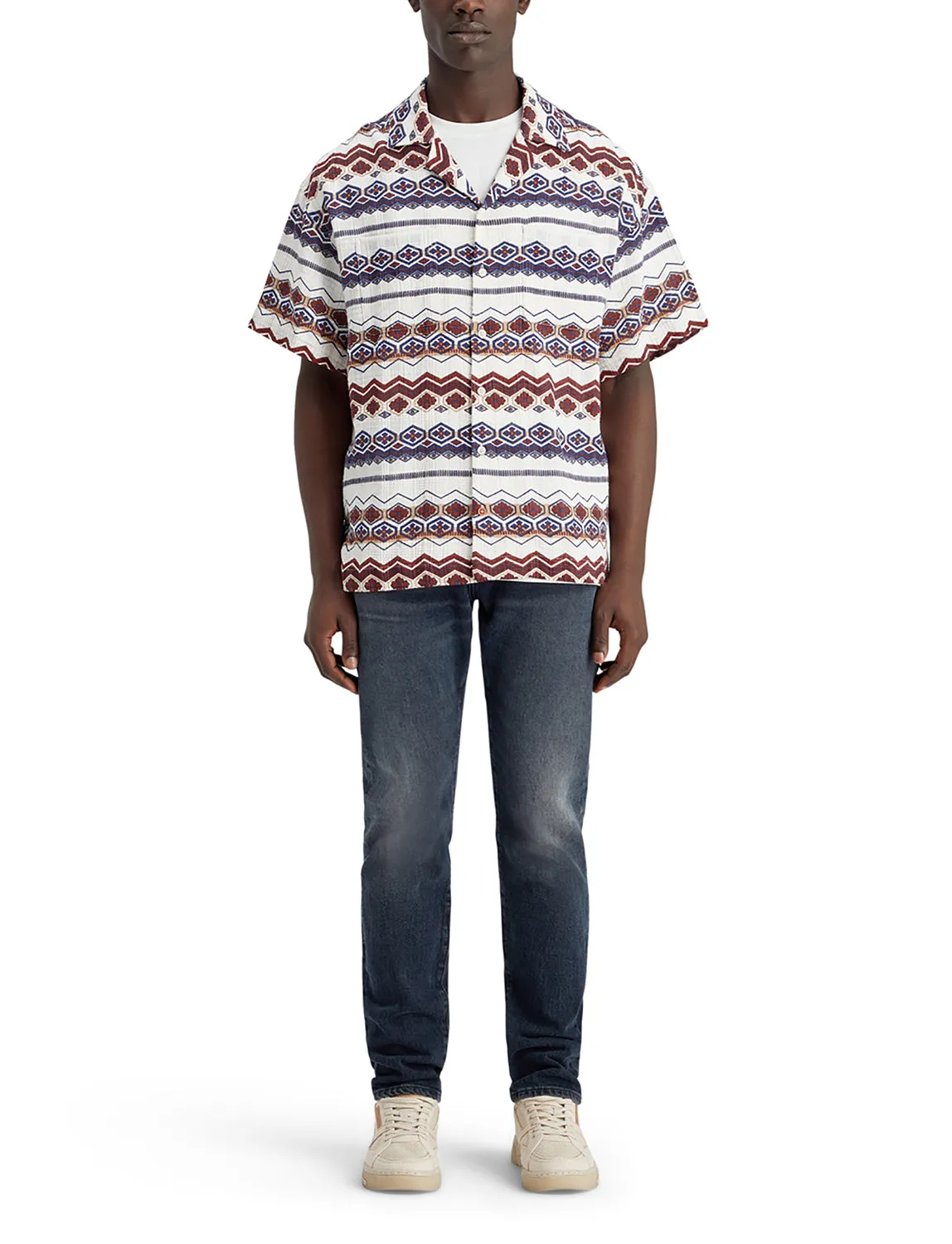 Structured Printed Shirt in Red Blue Multi