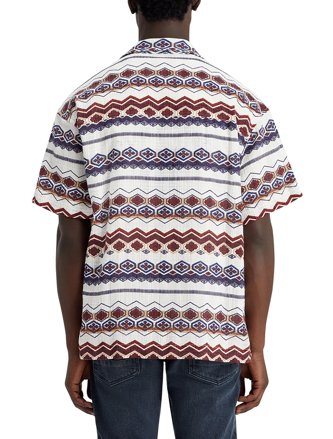 Structured Printed Shirt in Red Blue Multi