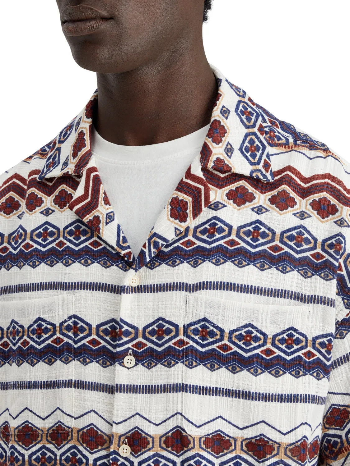 Structured Printed Shirt in Red Blue Multi