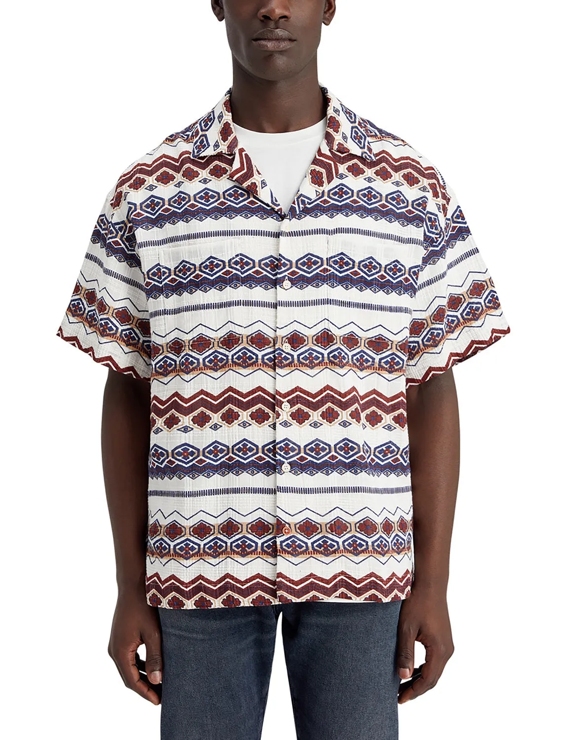 Structured Printed Shirt in Red Blue Multi