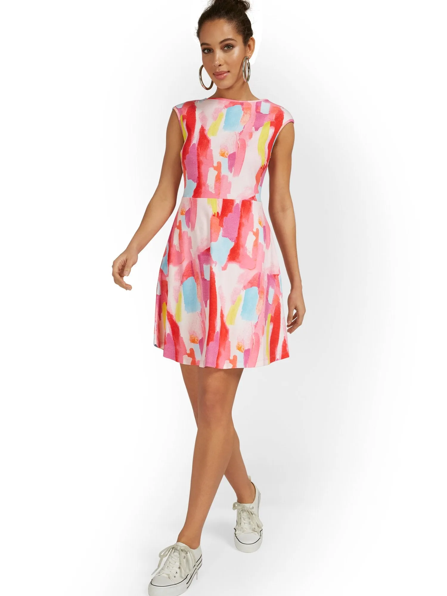 Tall Cap-Sleeve Watercolor Mini Dress - City Knits