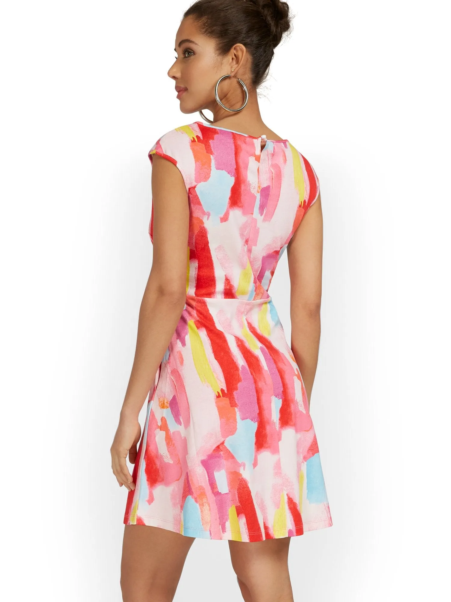 Tall Cap-Sleeve Watercolor Mini Dress - City Knits