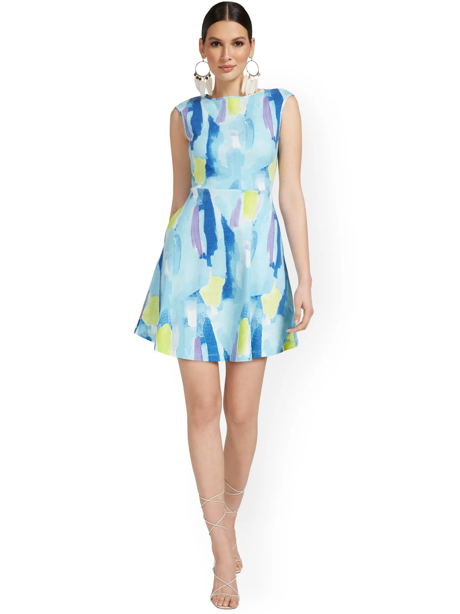 Tall Cap-Sleeve Watercolor Mini Dress - City Knits