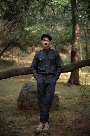 The Terra Tribe Charcoal Linen Twill Country Oversized Jacket for Men