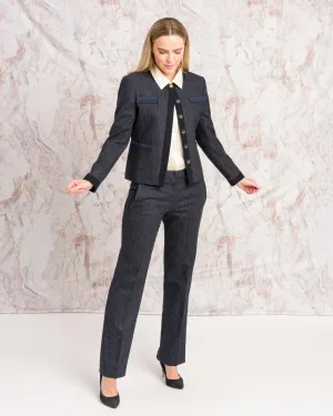 Triona Tweed Trousers - Navy Fleck