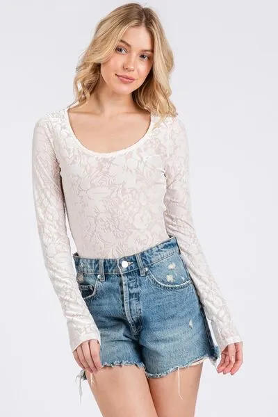 Velvet Floral Long Sleeve Bodysuit