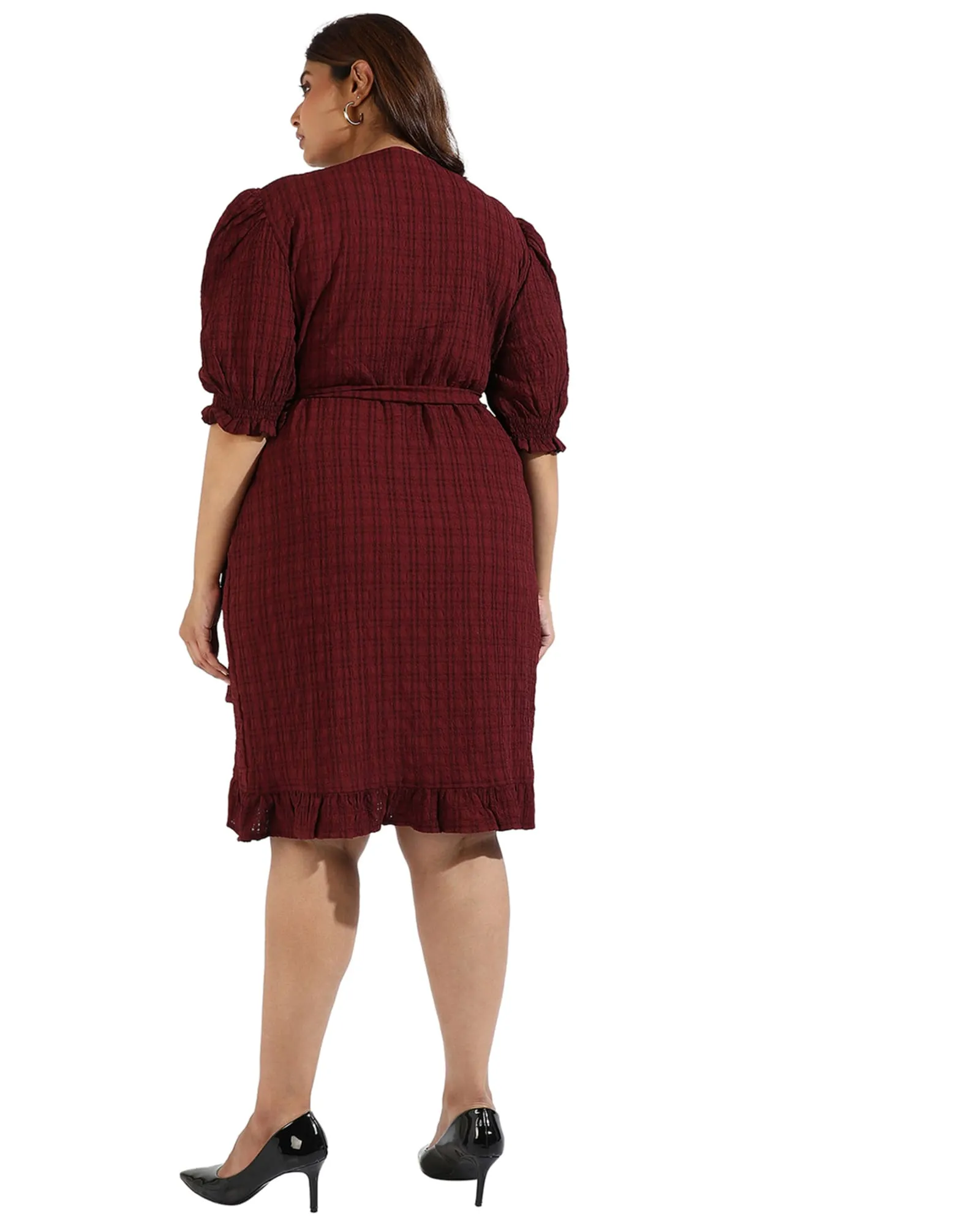 Women Solid Tie Front Casual Dresses | Red