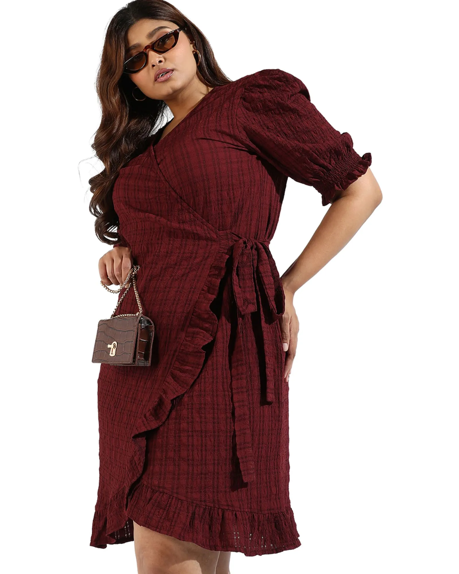 Women Solid Tie Front Casual Dresses | Red