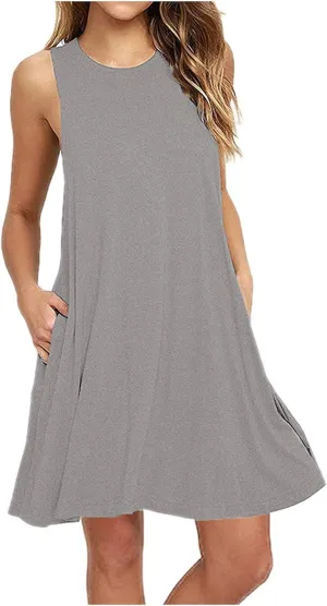 Women's Casual Dresses Summer Casual Loose Solid Color Dress 2024 Round Neck Sleeveless Midi Dress, S-2XL