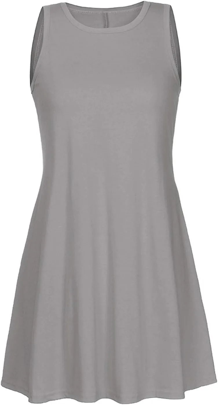 Women's Casual Dresses Summer Casual Loose Solid Color Dress 2024 Round Neck Sleeveless Midi Dress, S-2XL