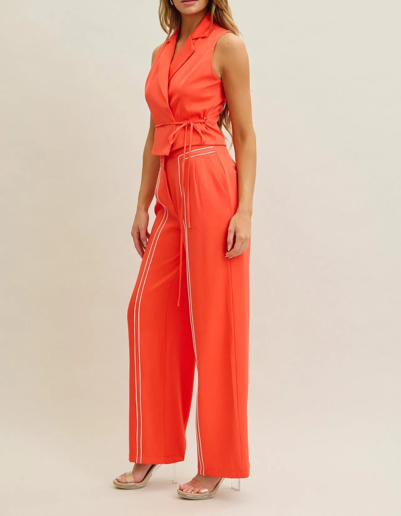 Women's Orange 2pc matching pants and vest set