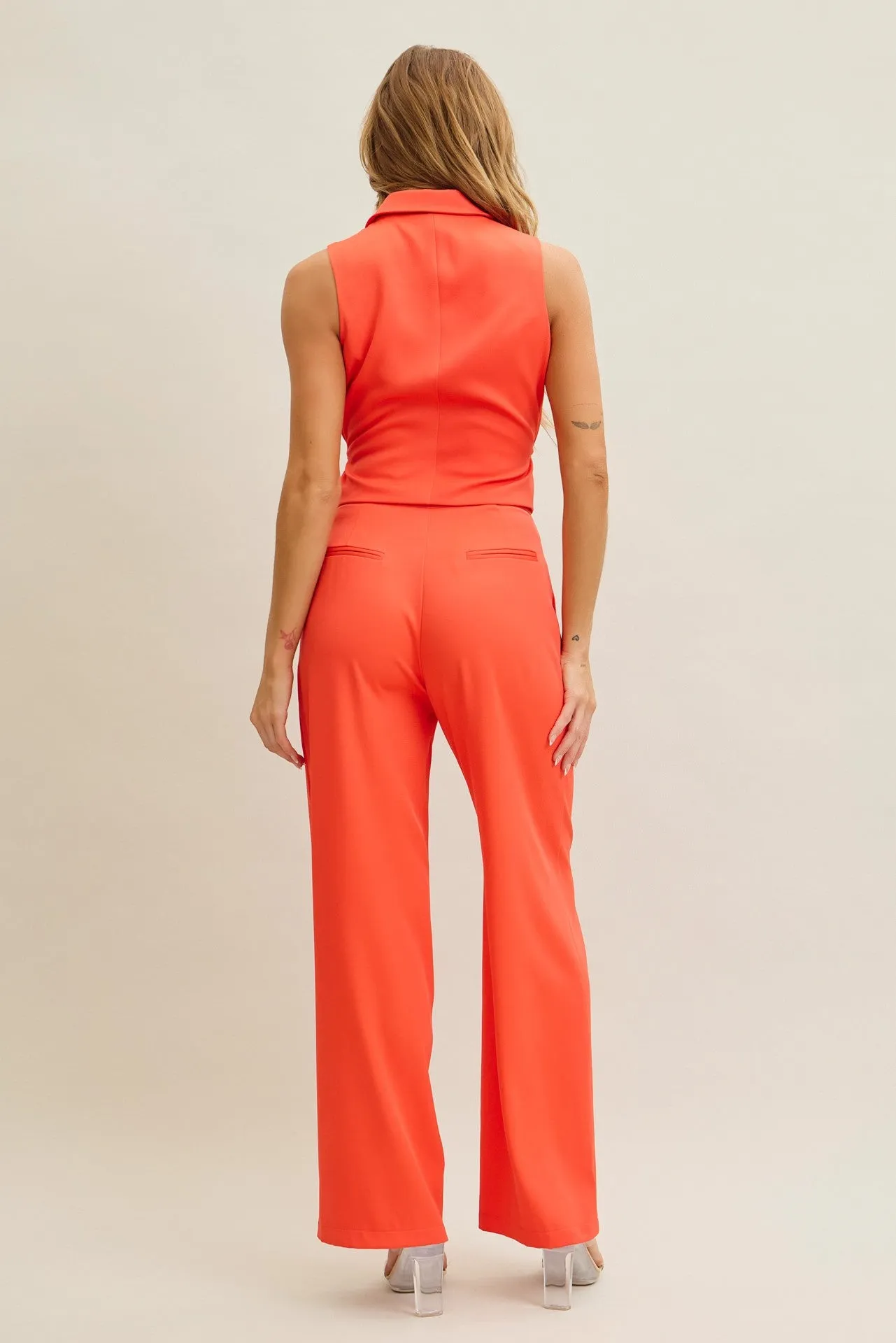 Women's Orange 2pc matching pants and vest set