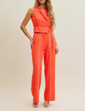 Women's Orange 2pc matching pants and vest set