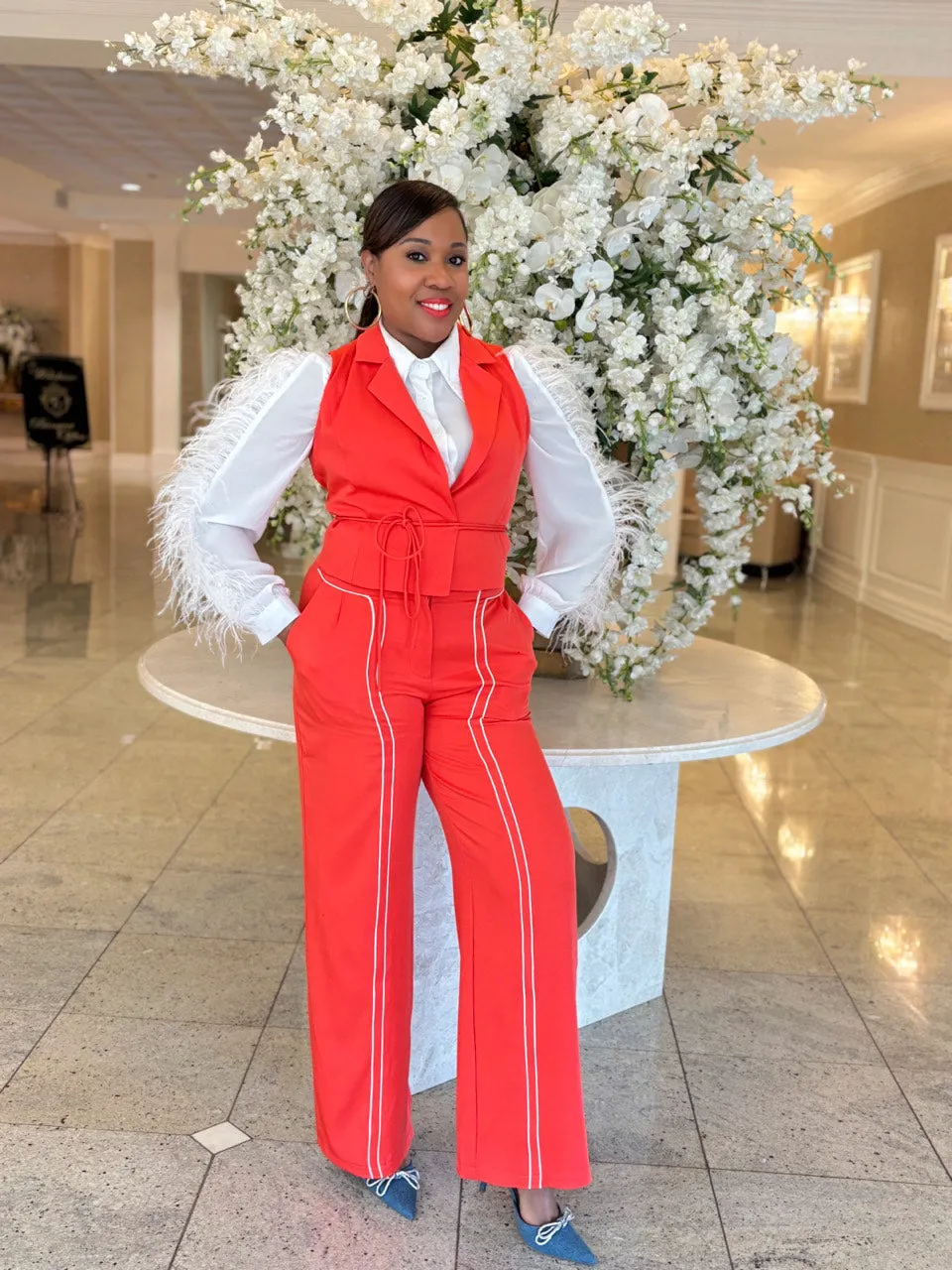 Women's Orange 2pc matching pants and vest set
