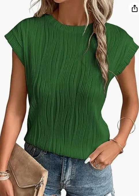 Women's Summer T-Shirt  Round Neck, Super Short Sleeve, Solid Color Fashion Top