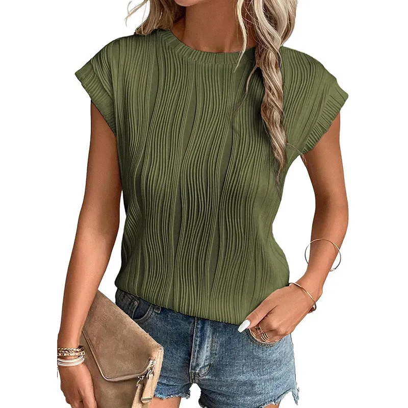 Women's Summer T-Shirt  Round Neck, Super Short Sleeve, Solid Color Fashion Top