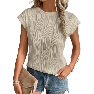 Women's Summer T-Shirt  Round Neck, Super Short Sleeve, Solid Color Fashion Top