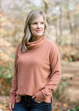 X Peachy Marsala Cowl Neck Sweater