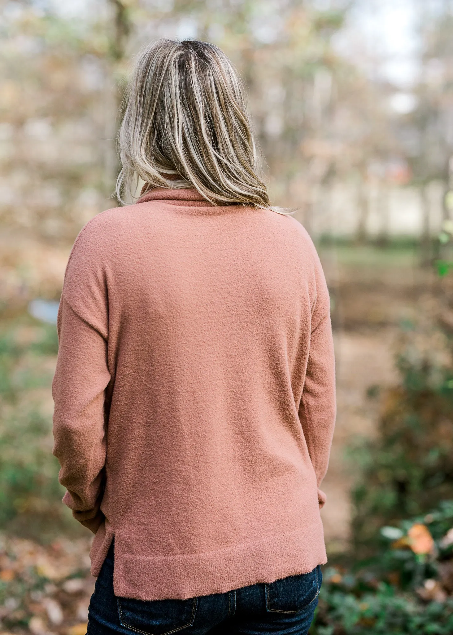 X Peachy Marsala Cowl Neck Sweater