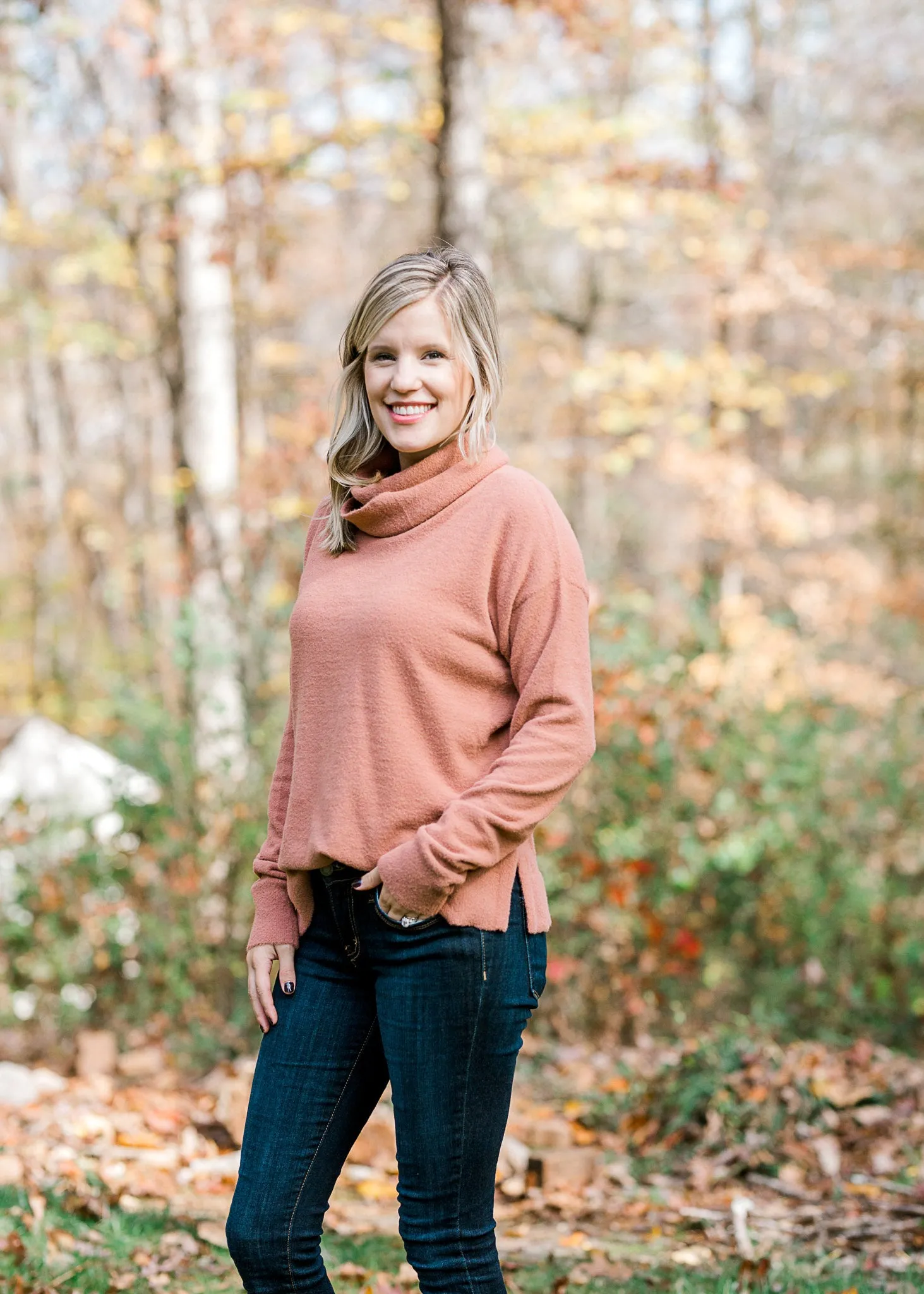 X Peachy Marsala Cowl Neck Sweater