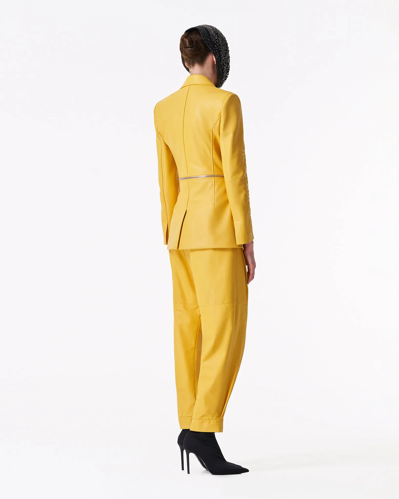 Yellow lamb leather jacket with zip
