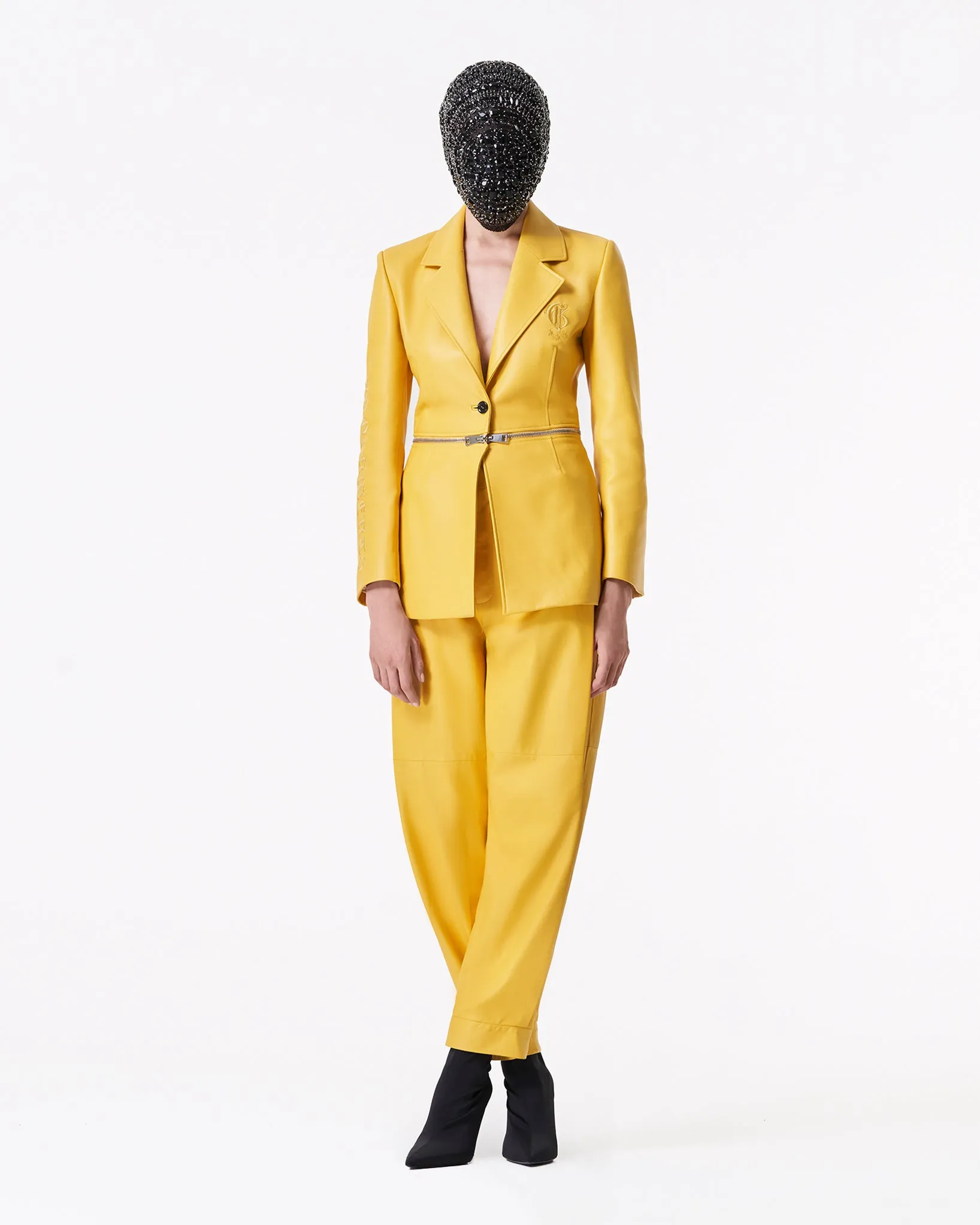 Yellow lamb leather jacket with zip