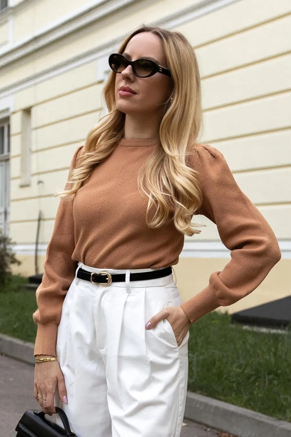 Zeagoo Womens Sweaters Fall 2024 Fashion Trendy Long Sleeve Sweaters Ribbed Knit Winter Outfits Puff Pullover Jumper Tops