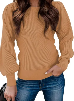 Zeagoo Womens Sweaters Fall 2024 Fashion Trendy Long Sleeve Sweaters Ribbed Knit Winter Outfits Puff Pullover Jumper Tops